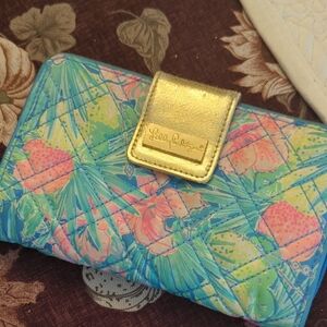 Lilly Pulitzer Tropical Blue and Pink Wallet with Gold Accent